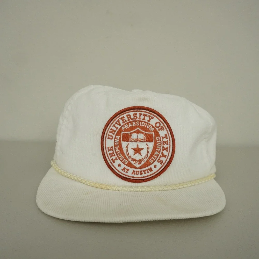University of Texas Corduroy Hat Mens OSFM White Vintage 80s Rope Cap